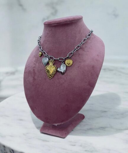 COLLANA A 5 CUORE SACRO BICOLORE