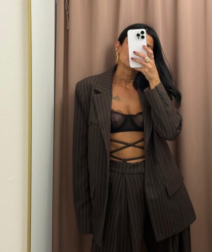 BLAZER GESSATO MARRONE CON LACCI L9322