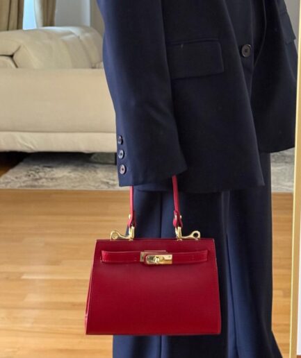 BORSA CON MANICO E TRACOLLA ROSSO/ORO
