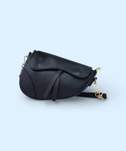 BORSA IN PELLE CON PATTA BLU NOTTE