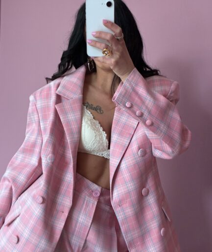 BLAZER DOPPIOPETTO QUADRI ROSA EC13653