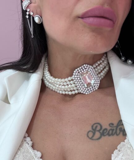 COLLANA CHOCKER PERLE E STRASS