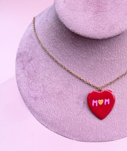 COLLANA CUORE MOM LUCIDO ROSSO
