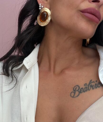 ORECCHINI RETRO OVALI ORO/MARRONE