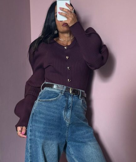 CARDIGAN MANICA ONDULATA CON BOTTONI CUORE TC2053