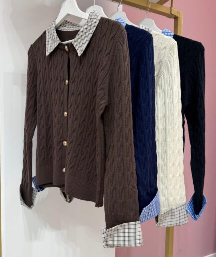 CARDIGAN COLLO E POLSINI A CAMICIA 82090