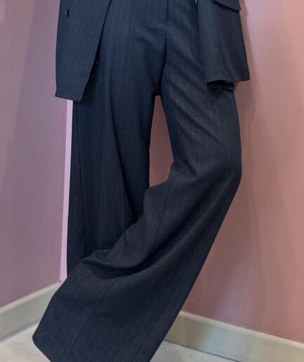 PANTALONE PALAZZO GESSATO BLU P26173