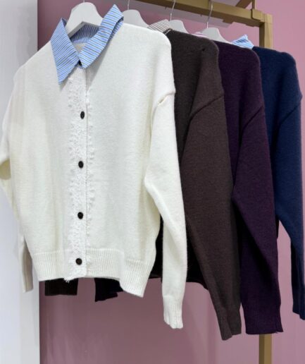 CARDIGAN COLLO CAMICIA E PIZZO 12546