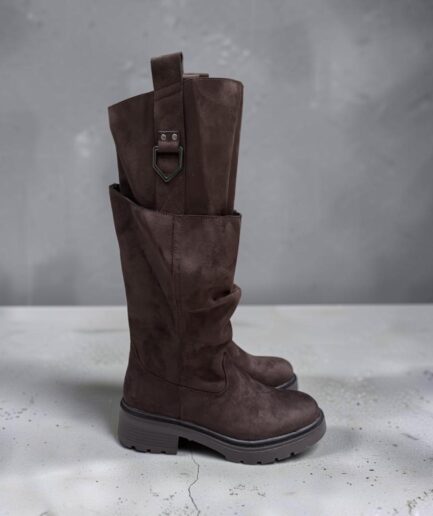 STIVALE MARRONE CON GAMBALE DOPPIATO ML586